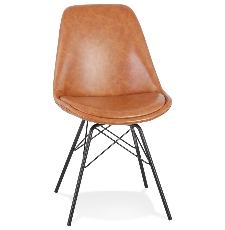 'BRAVO' designer chair in brown synthetic material and black metal legs