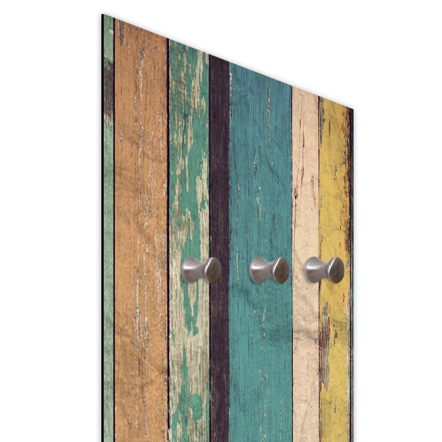 Coat rack in fiberboard and satin paper with colored wood design