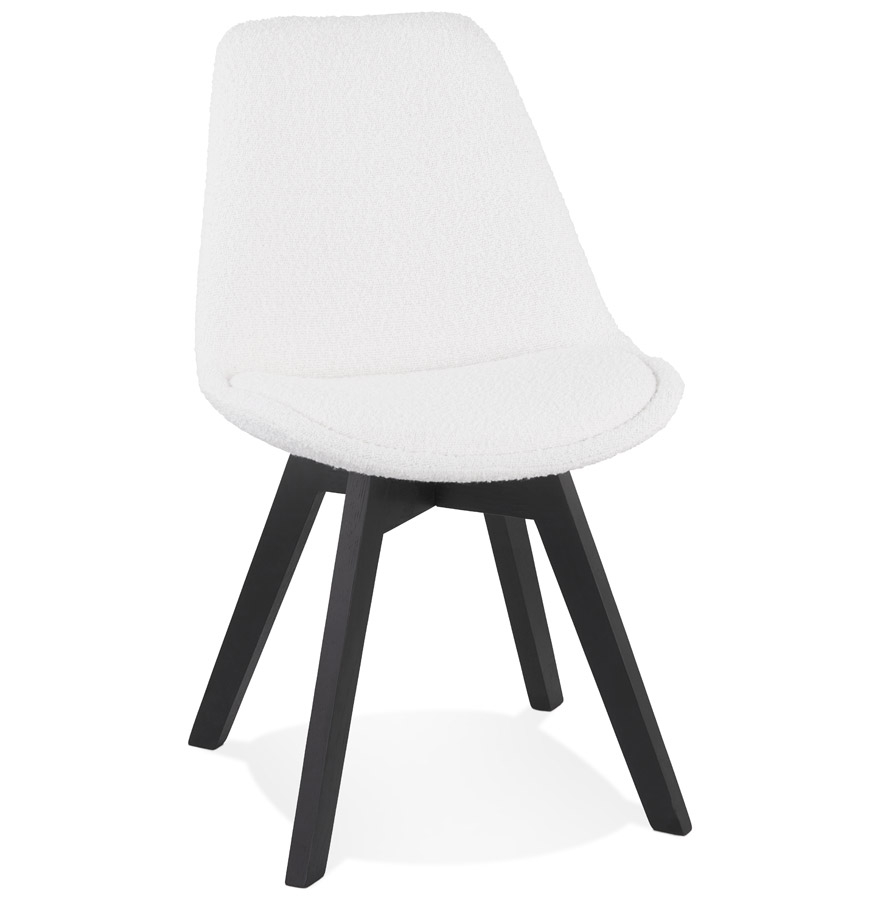 'LINETTE' designer chair in white neppy fabric and black wooden legs