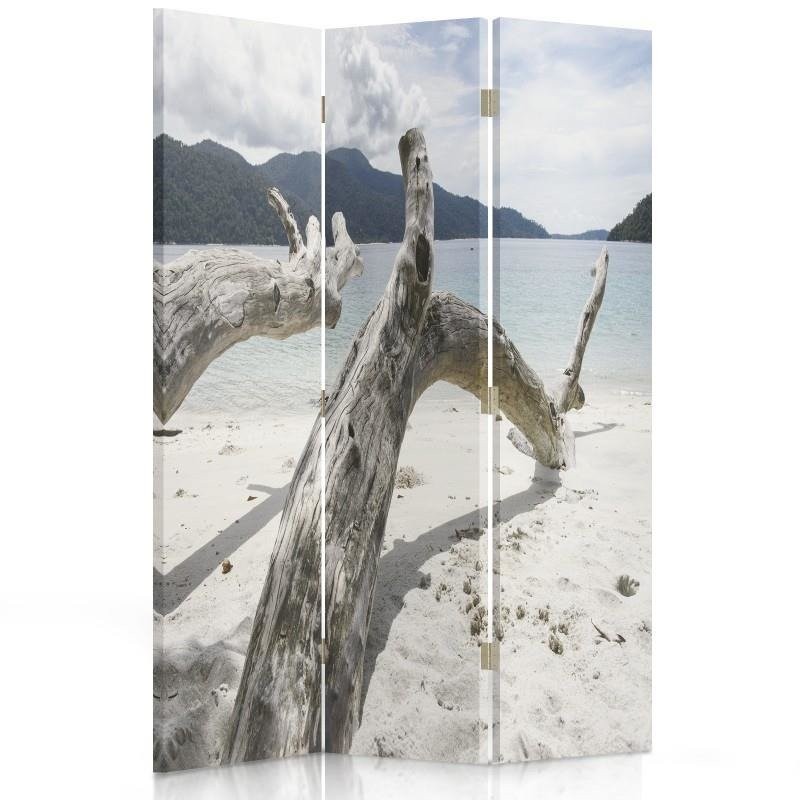 110 cm double-sided screen made of mdf and canvas with image of trees on a tropical beach