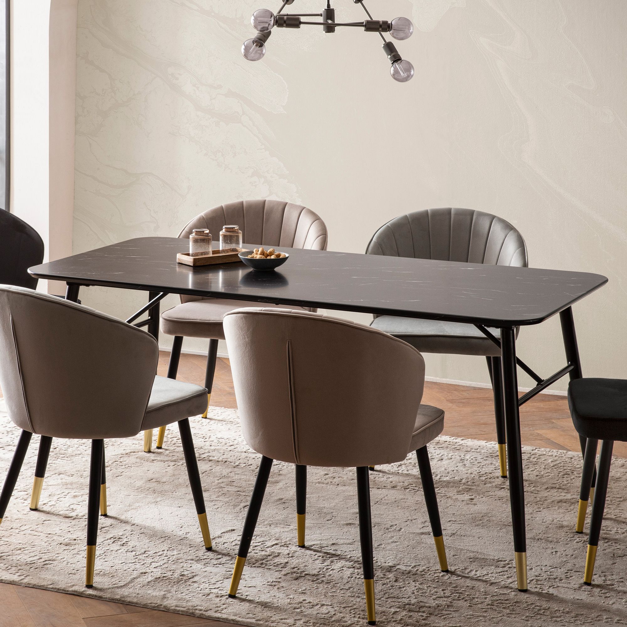 Dining room table 120x60x76 cm dining table black in marble look modern, kitchen table small, dining table rectangular, table dining room with metal legs