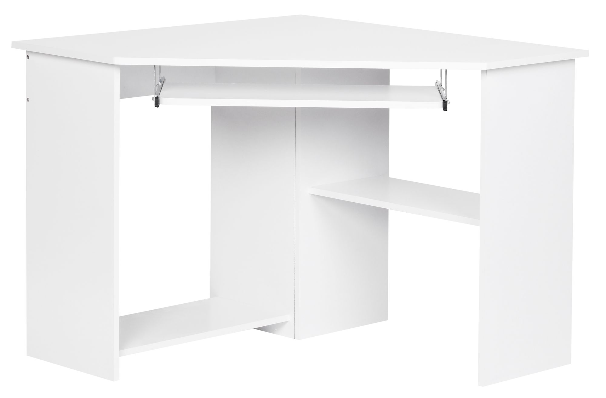 Corner computer desk keyboard drawer with roman white