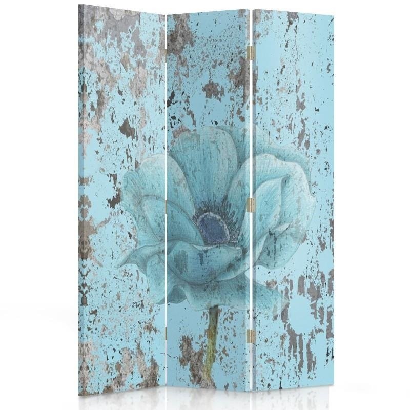 110 cm double-sided screen made of mdf and canvas with blue flower