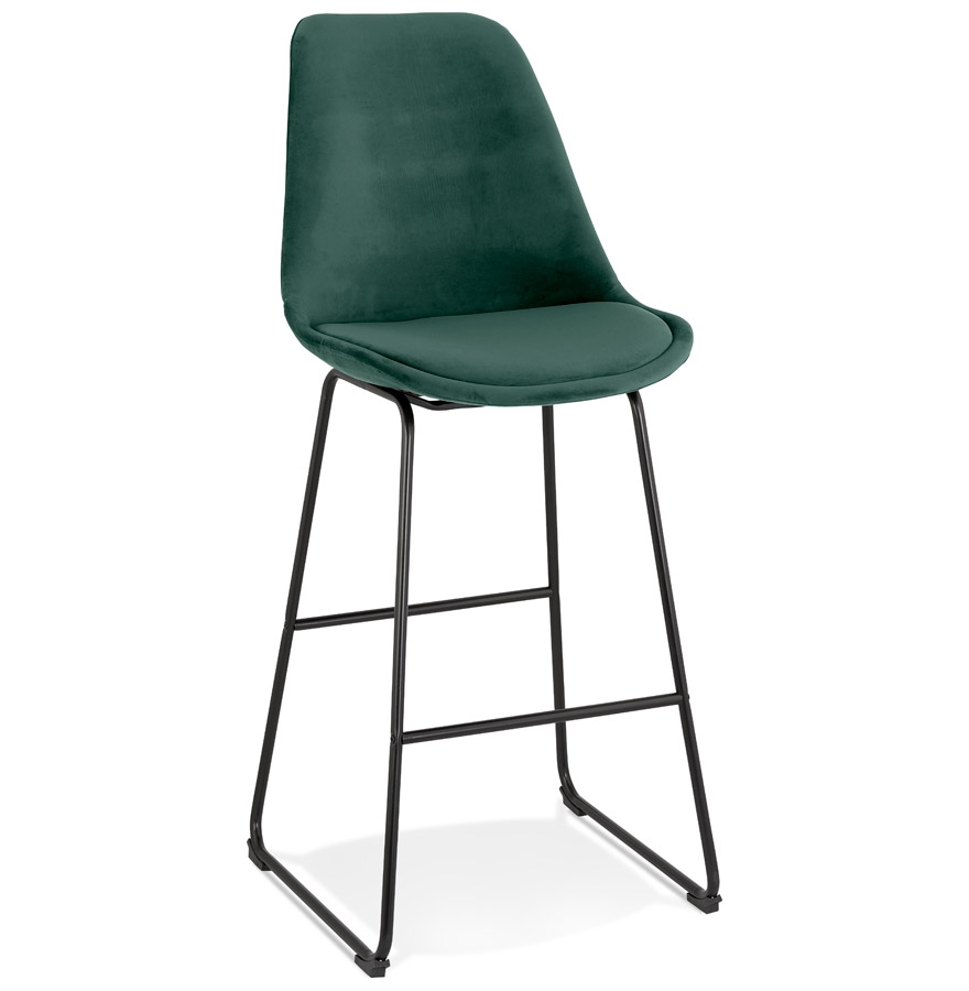 'BULLY' bar stool in green velvet and black metal legs