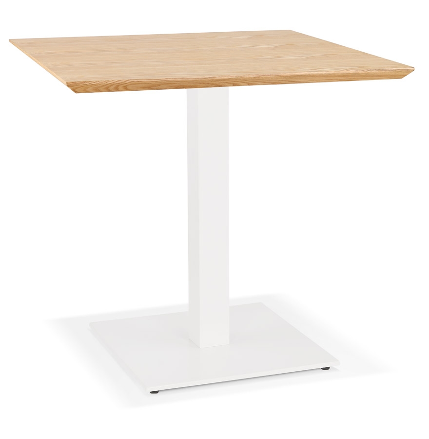 'REGIS' small square dining table in natural wood finish and white cast iron - 70x70 cm