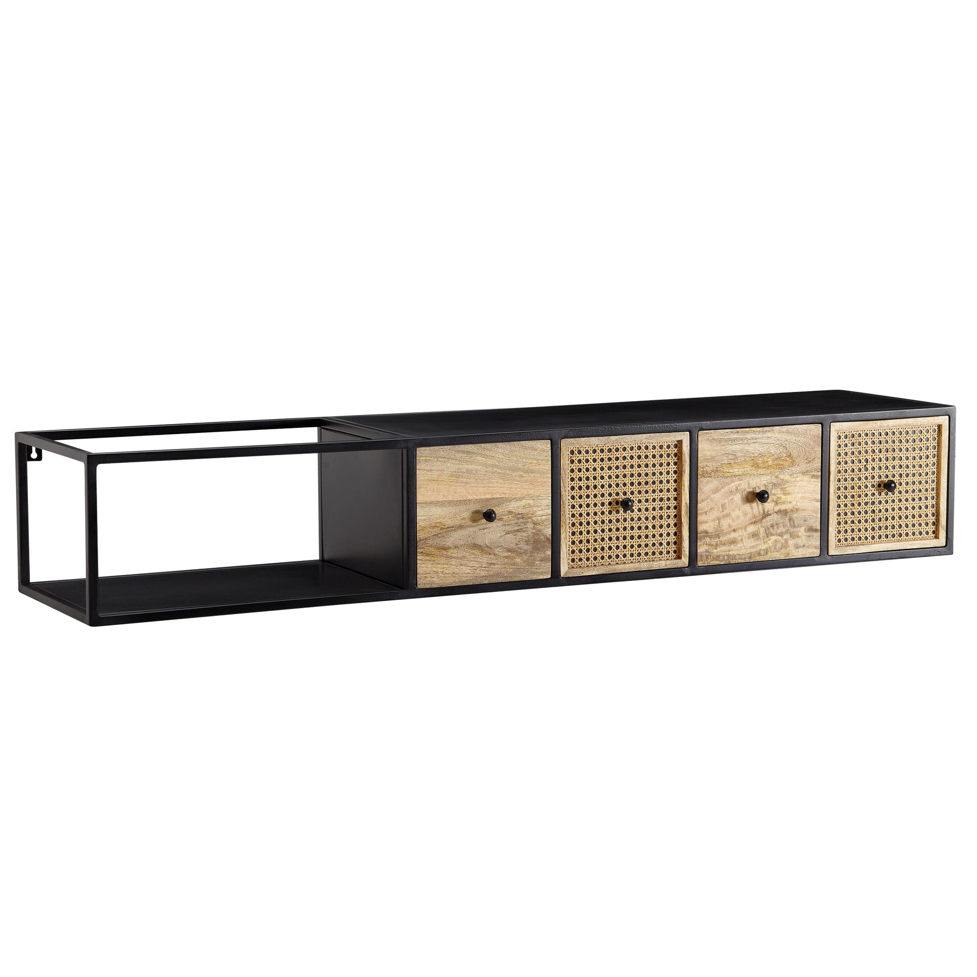 Lowboard hanging mango solid wood / metal 150x25x35 cm tv cabinet black