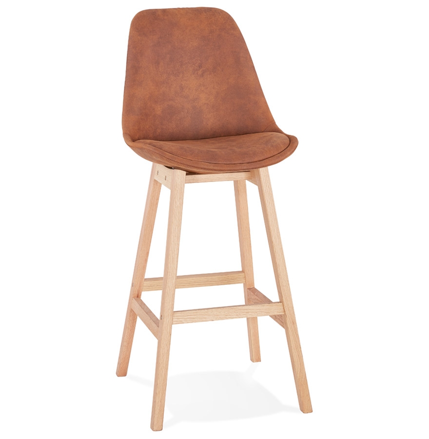 'ASPEN' bar stool in brown microfiber and wooden legs in natural finish