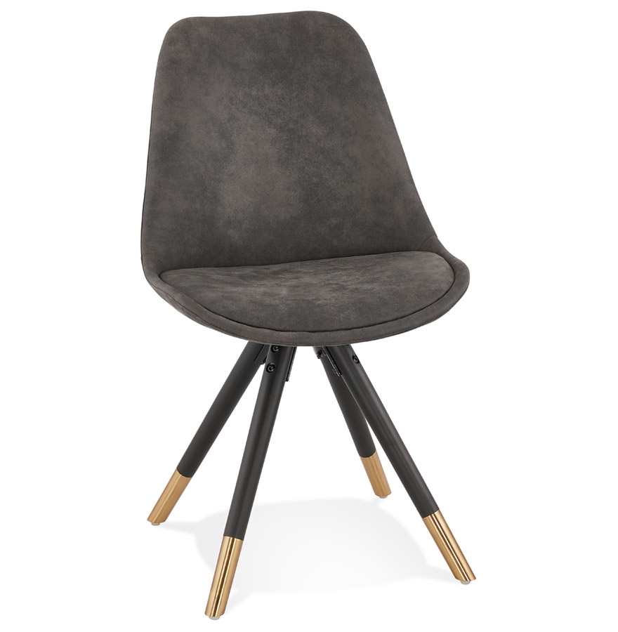 'MAGGY' design chair in grey microfibre and black wooden legs