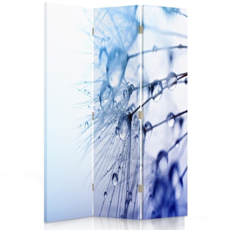 110 cm double-sided screen made of mdf and canvas with image of drops in sky blue and blue tones