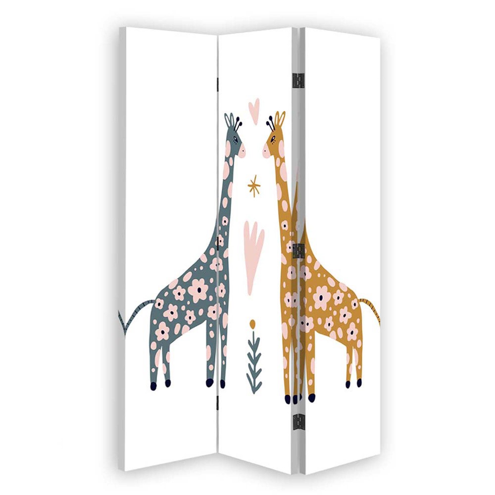 110 cm double-sided screen made of mdf and canvas with a colored giraffe image