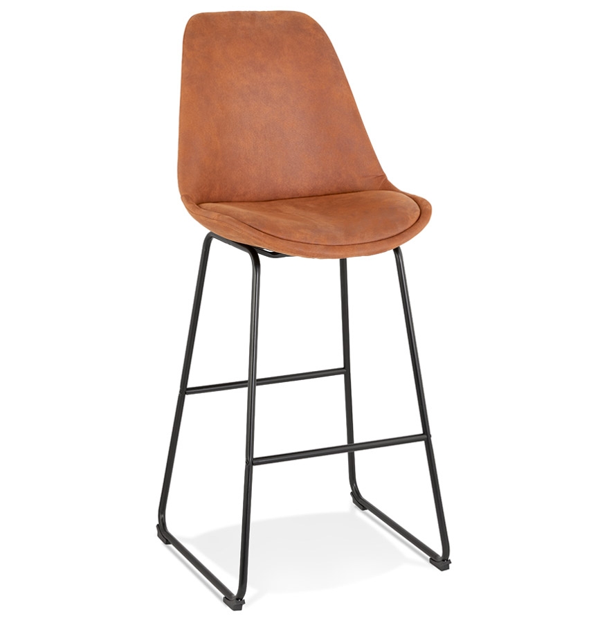 'BIKI' bar stool in brown microfiber and black metal legs