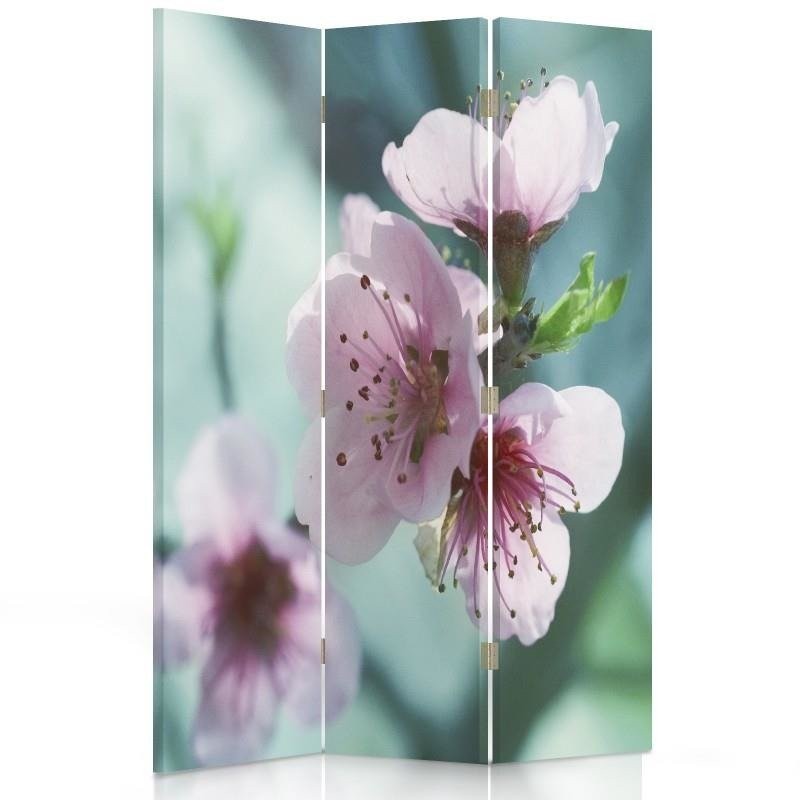 110 cm double-sided screen made of mdf and canvas with cherry blossom image