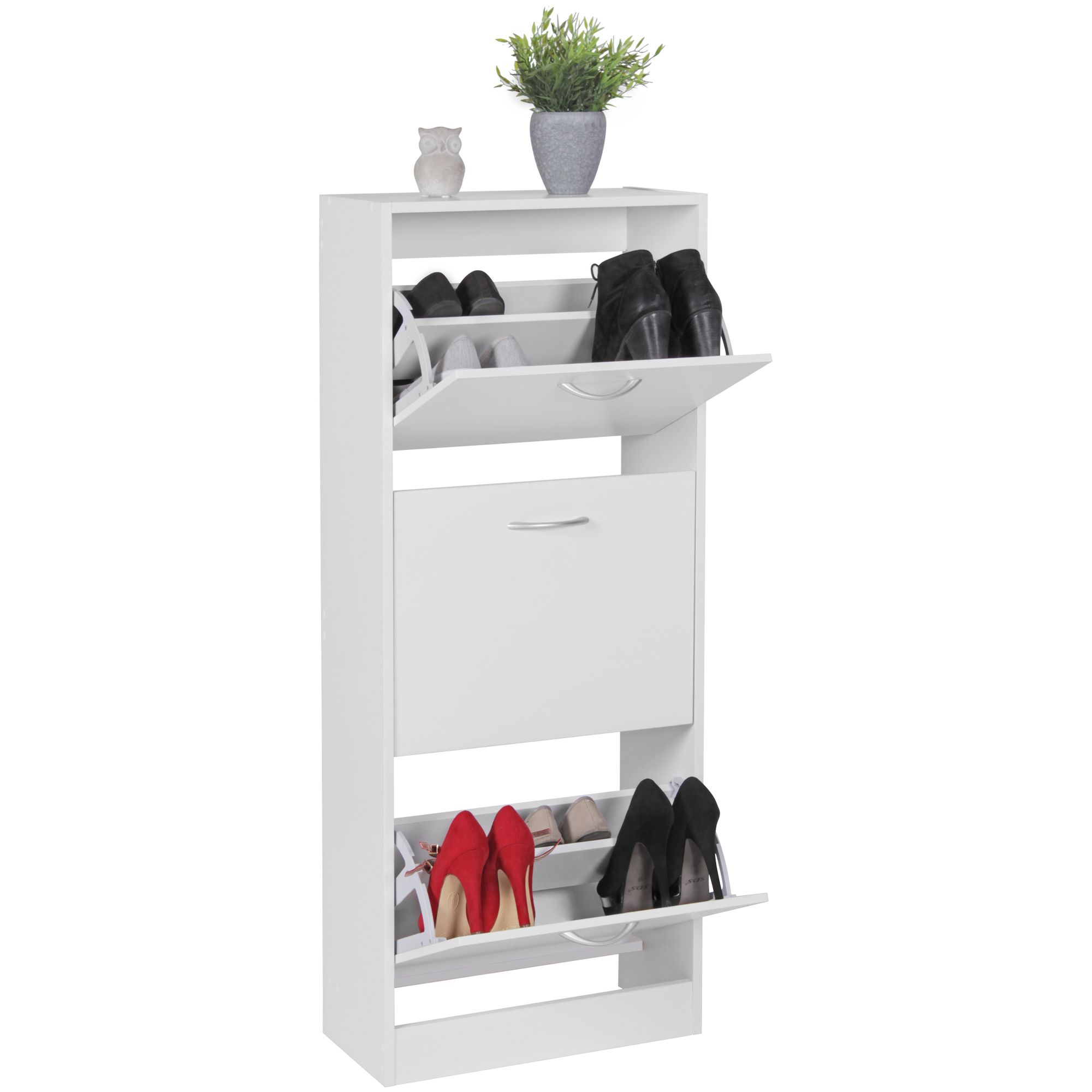 Locker with 3 compartments for the flap shoe box 125 cm shoe rack for 18 pairs of shoes dresser shoe tipper modern