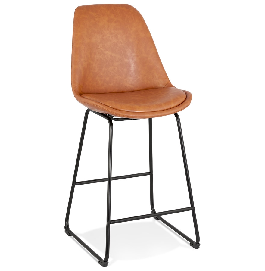 'FISH MINI' mid-height snack stool in brown synthetic material and black metal legs