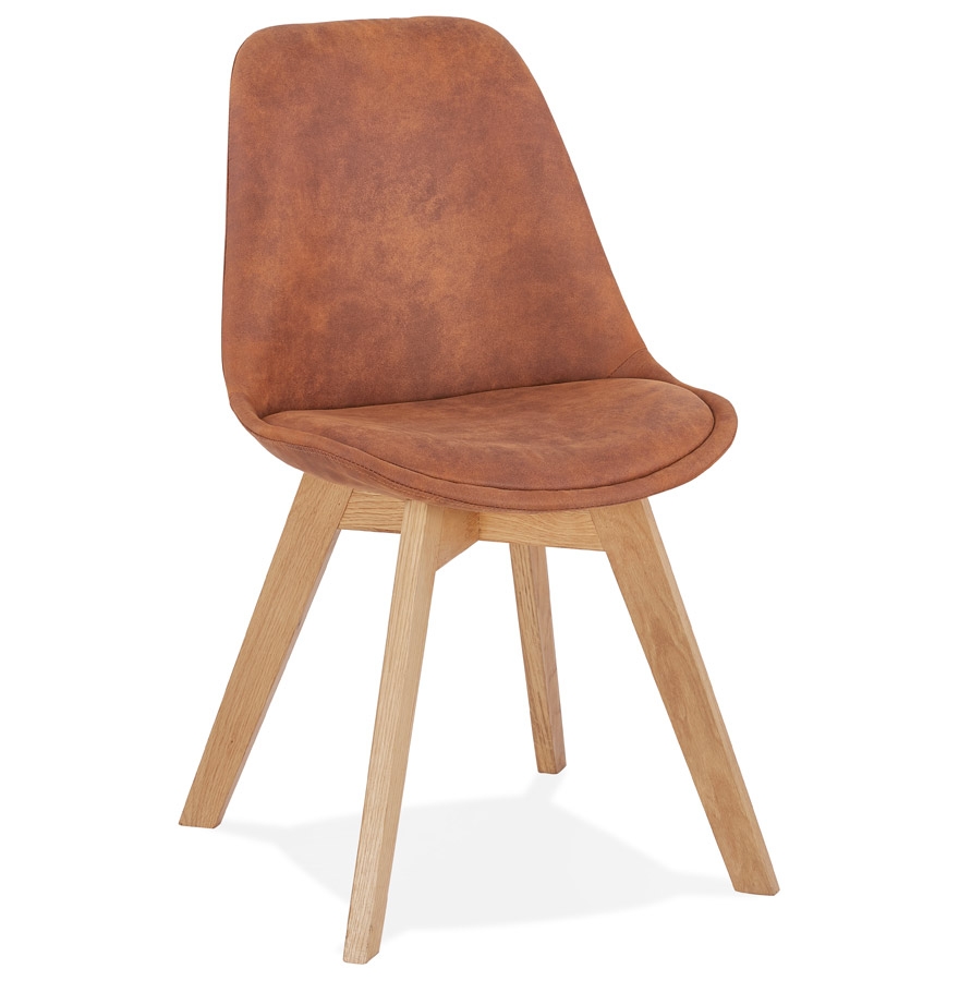 'AXEL' brown microfiber chair with natural finish wood frame