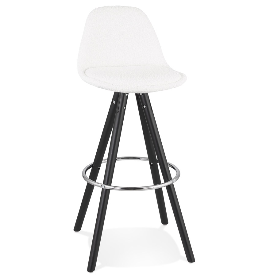 'FLORENCE' bar stool in white neppy fabric and 4 legs in black wood