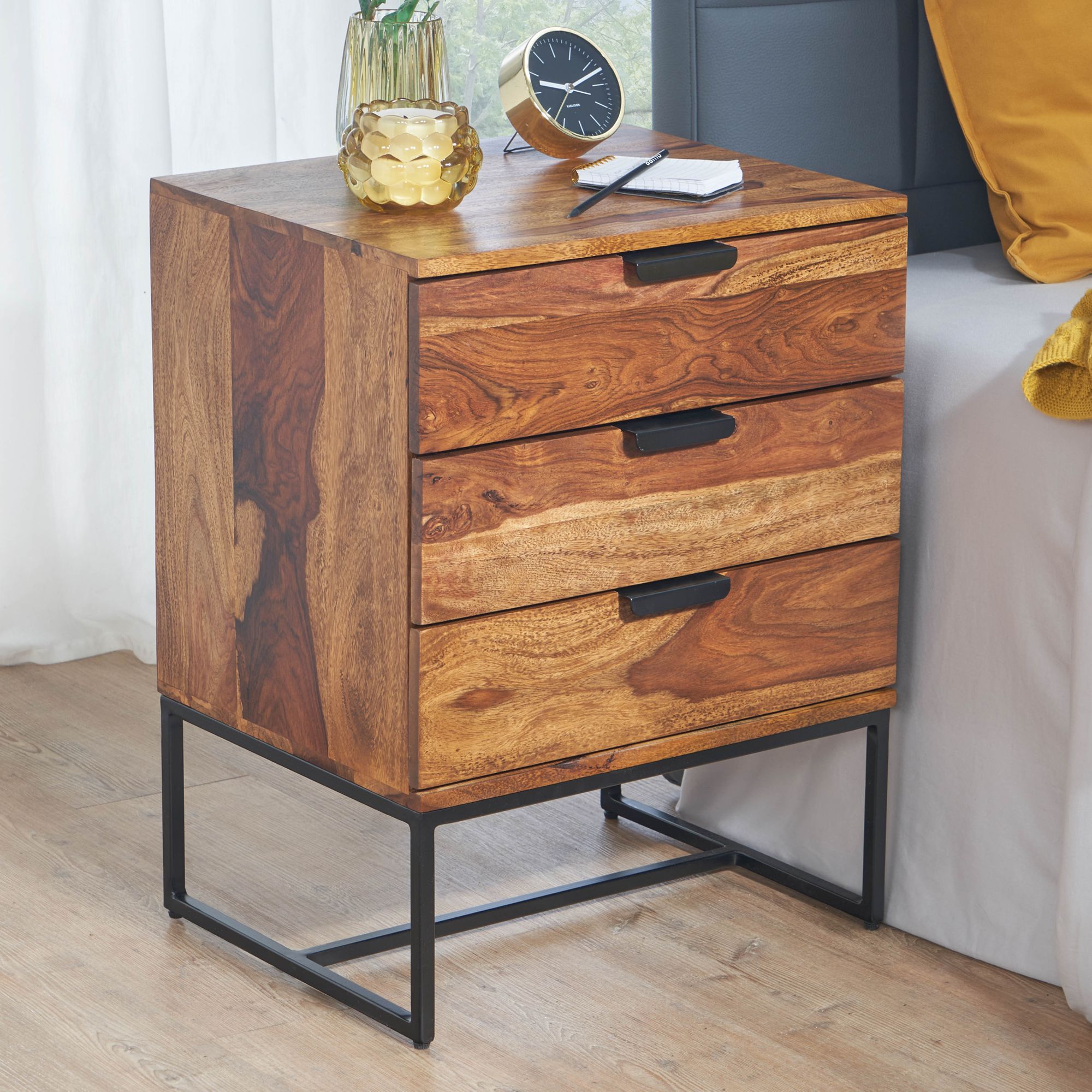 Bedside table solid sheesham wood / metal 50x40x65 cm bedside table box spring bed