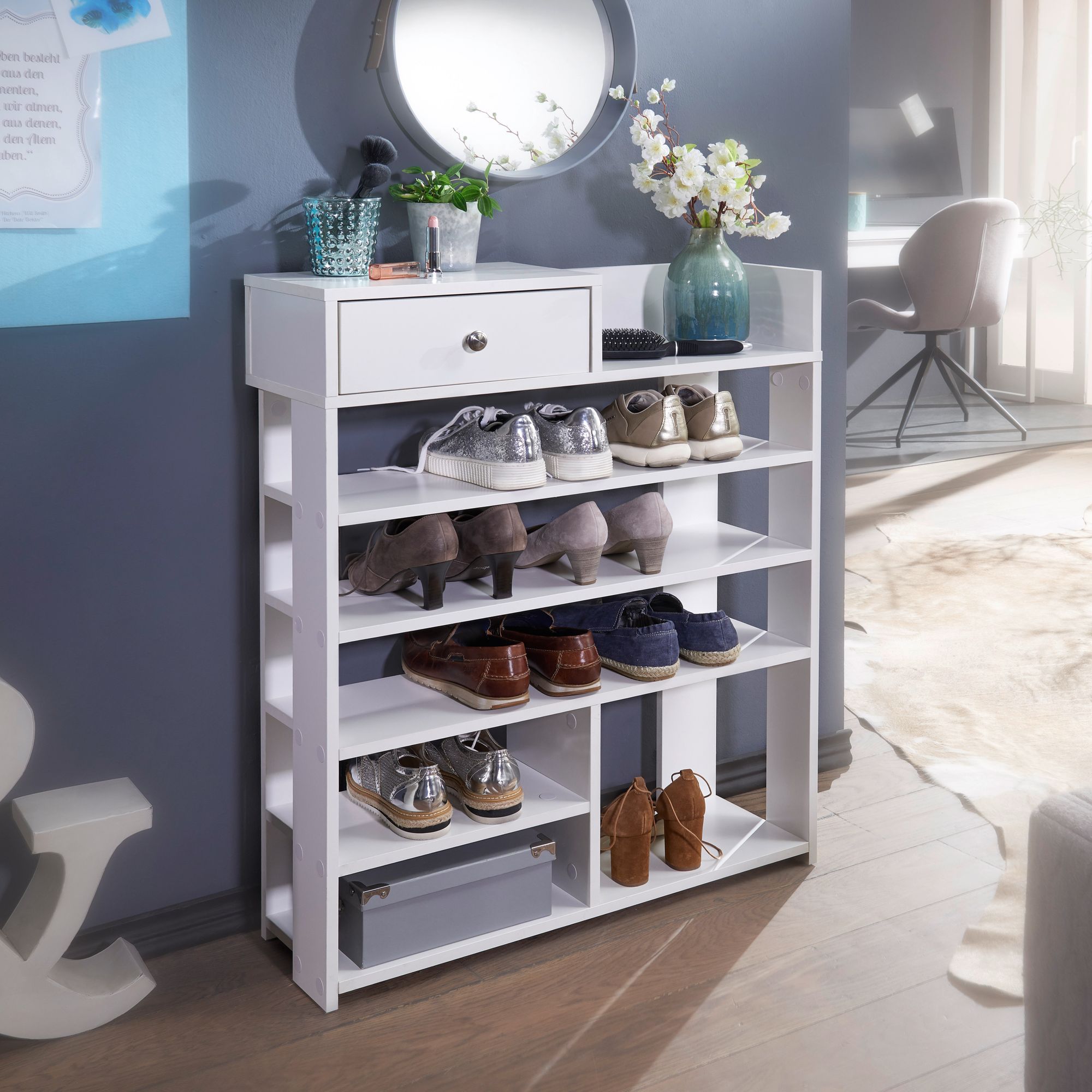 Design shoe rack 75 x 92.5 x 24 cm hall shelf white