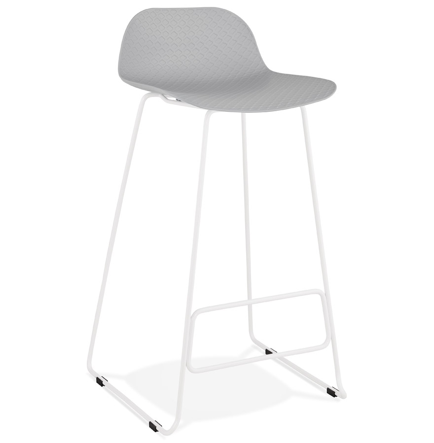 'BABYLOS' grey designer bar stool with white metal legs