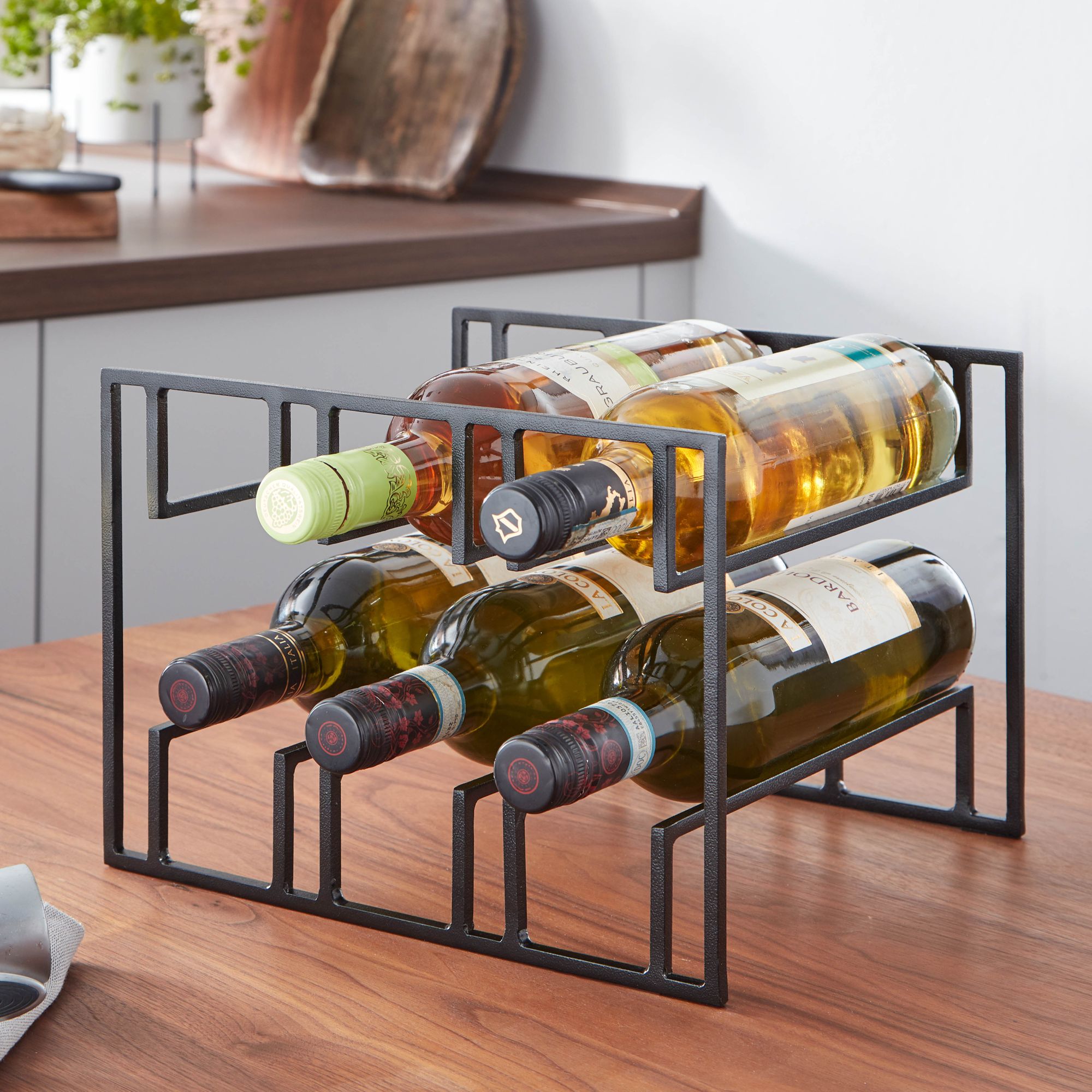 Wine bottle holder for 6 bottles 29x21x25 cm wine rack black metal