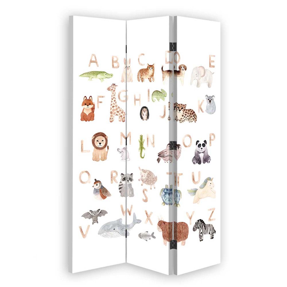 110 cm double-sided screen made of mdf and canvas with alphabet decoration with animals