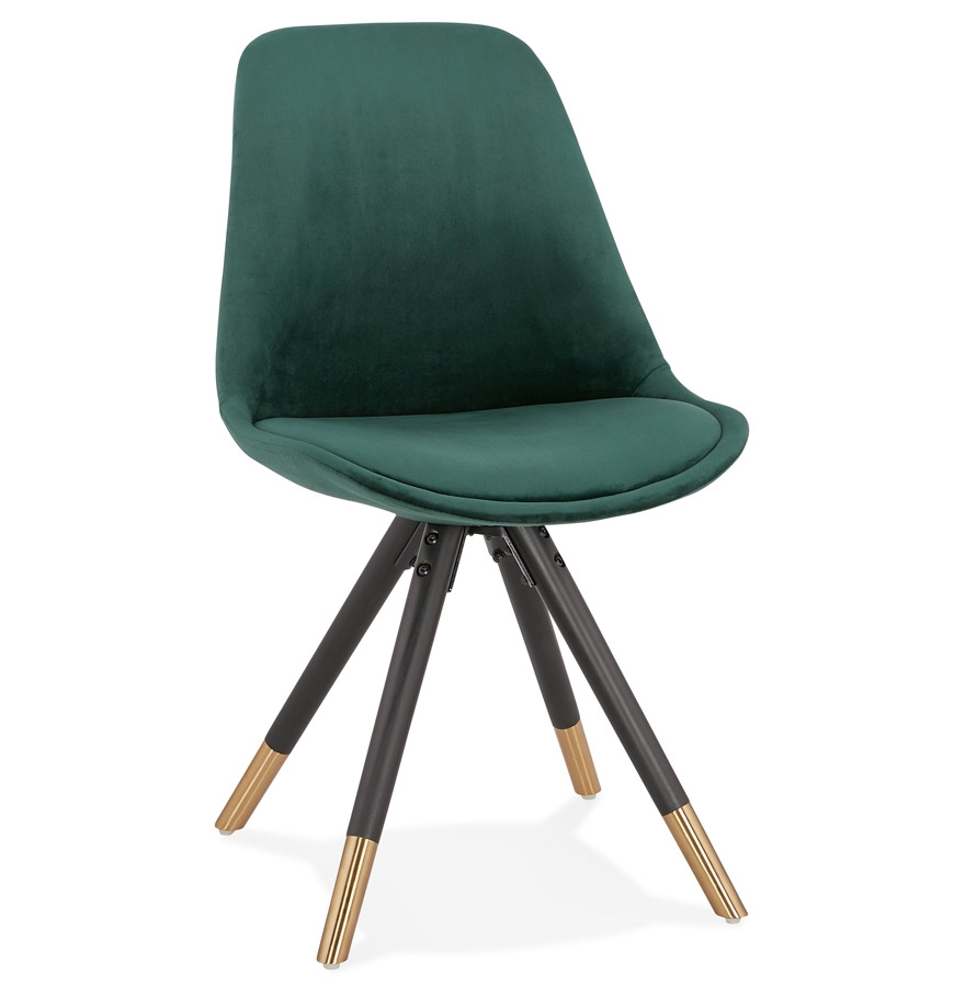 'HAMILTON' designer chair in green velvet and black wooden legs