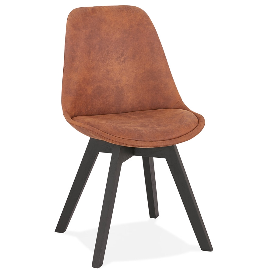 'AXEL' brown microfiber chair with black wooden frame