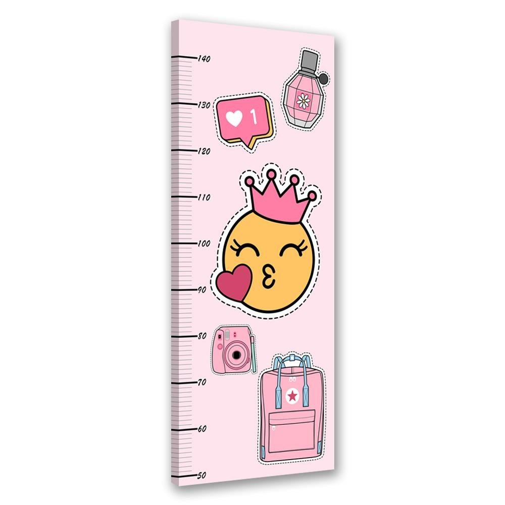 Frame with meter to measure the height of children 40 cm made of mdf pink emojis