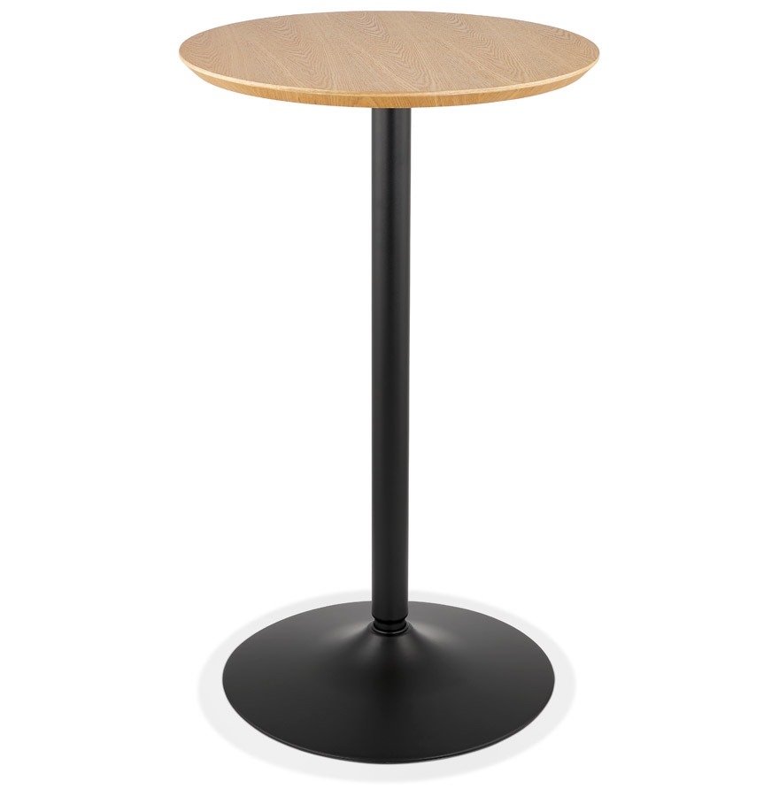 'TAMAGO' round high table in natural finish wood and black metal - Ø 60 cm