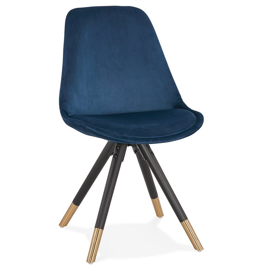 'HAMILTON' designer chair in blue velvet and black wooden legs