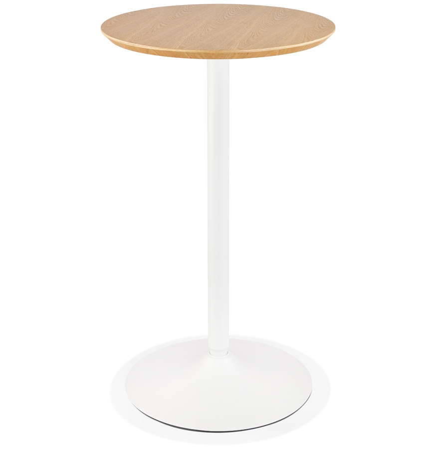 'TAMAGO' round high table in natural finish wood and white metal - Ø 60 cm