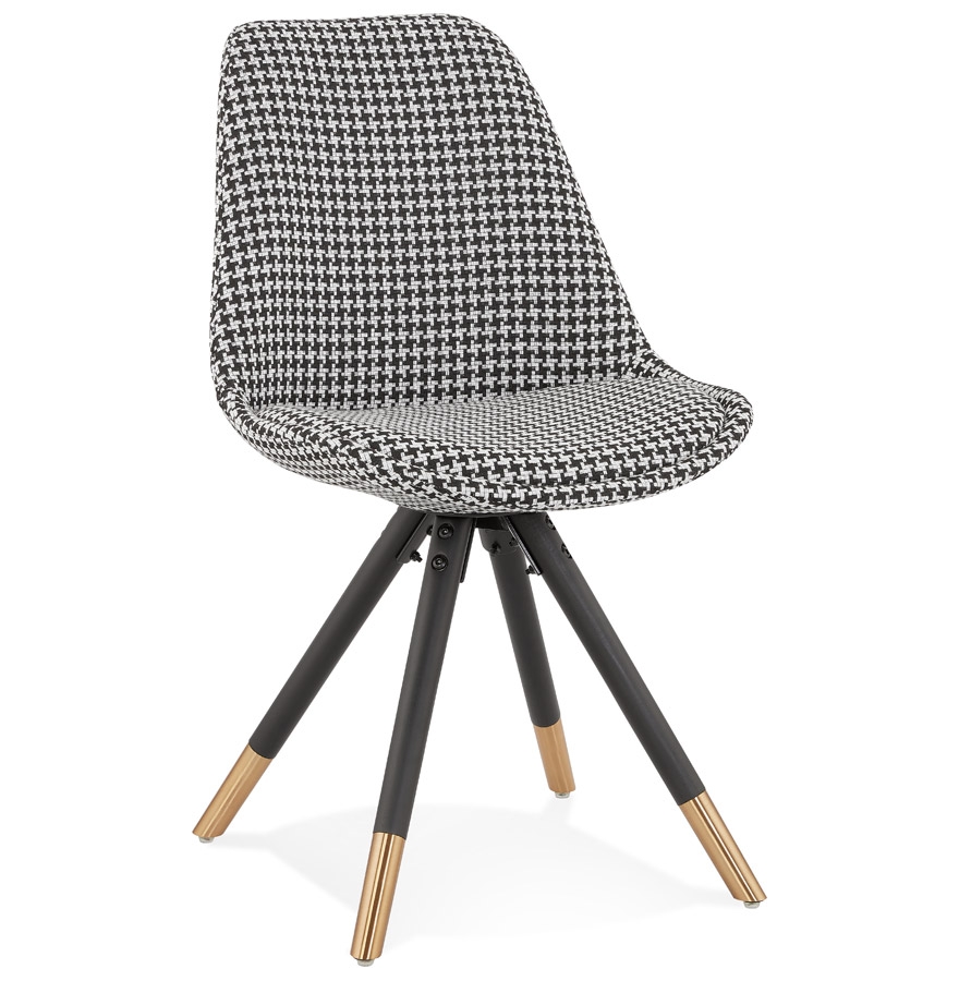 'HAMILTON' designer chair in houndstooth fabric and black wooden legs