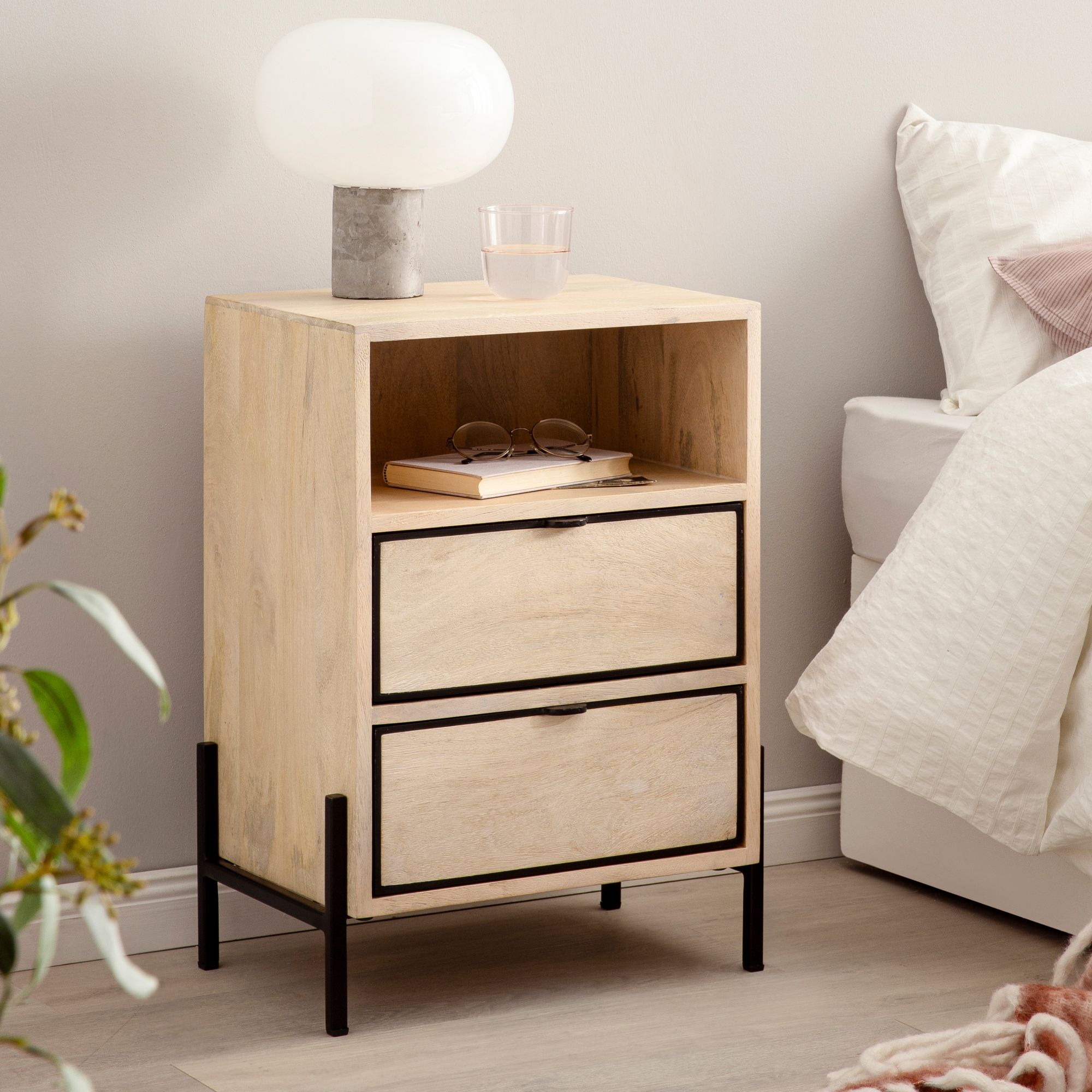 Bedside table mango solid wood / metal 43x60x30 cm bedside table box spring bed