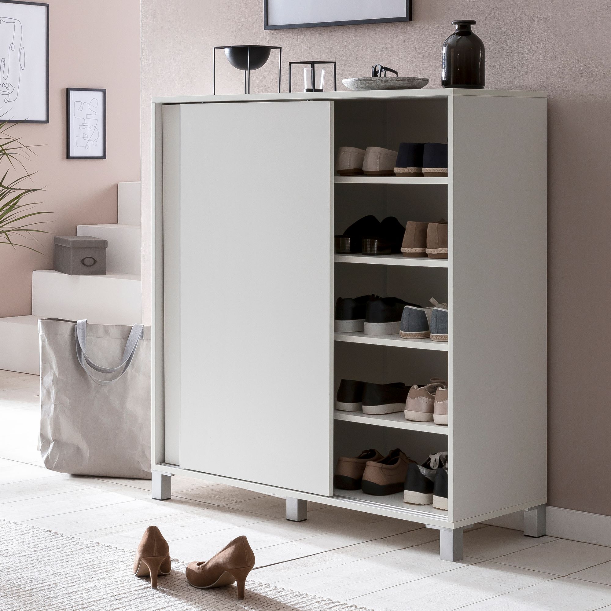 Shoe cabinet wl5.712 wood white 100x108x37,5 cm shelf high