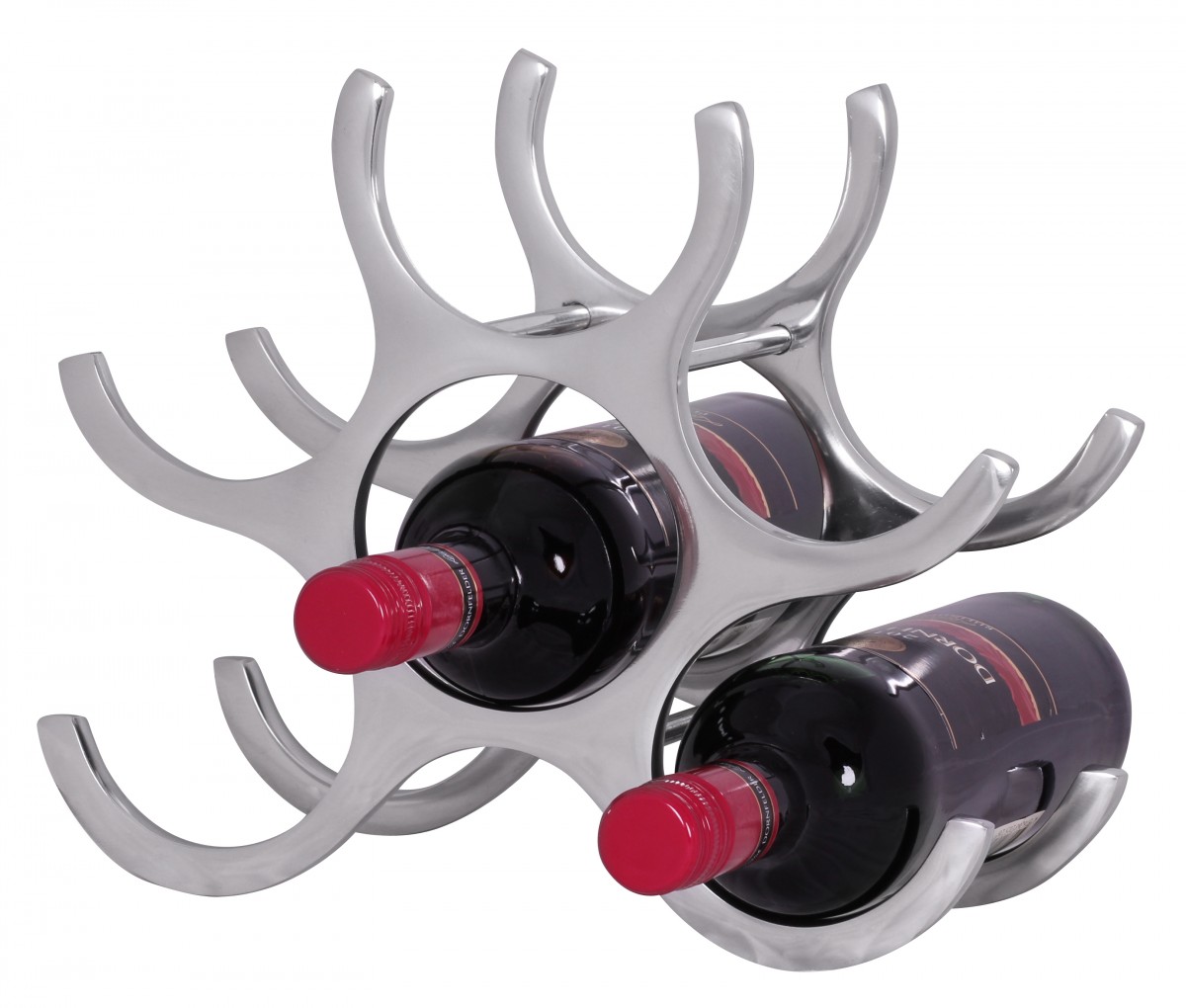 Design aluminum wine rack 6 bottles in silver 29x24x14 cm