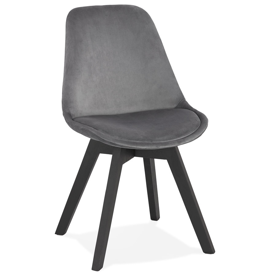 'JOE' grey velvet chair with black wooden frame