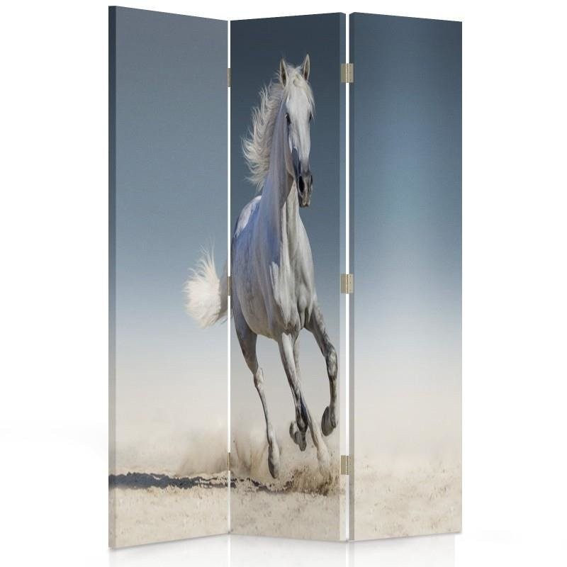 110 cm double-sided screen made of mdf and canvas with image of a horse