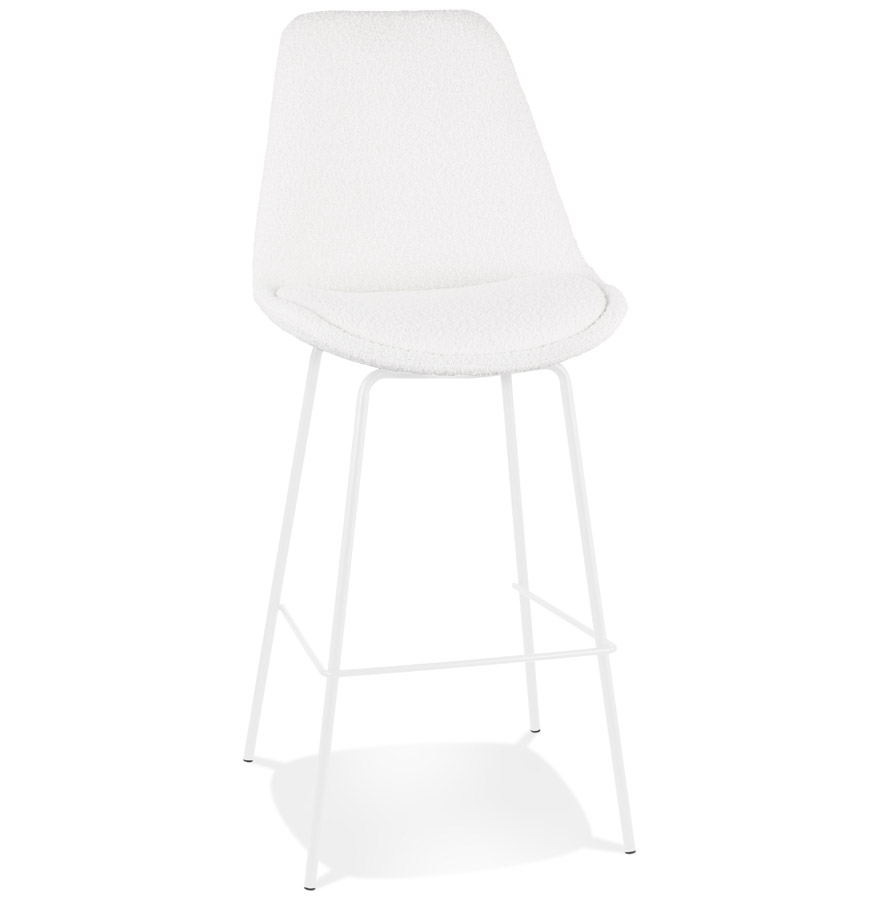 'LEONIE' bar stool in white neppy fabric and white metal stand