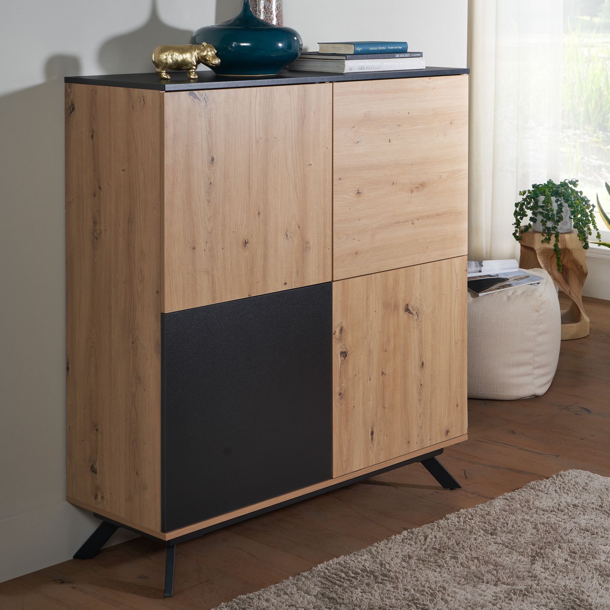 Highboard 110x125x40 cm mdf sideboard in oak decor / black