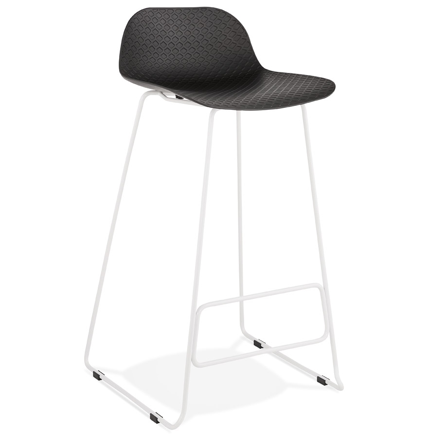 'BABYLOS' black designer bar stool with white metal legs