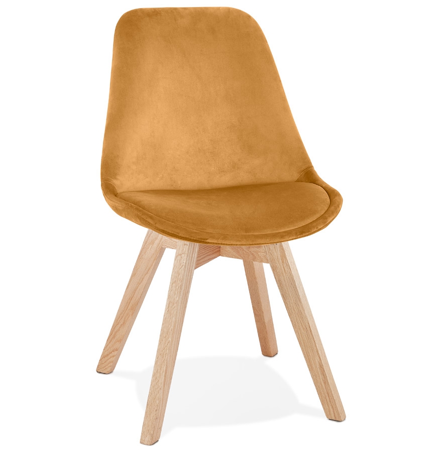 'JOE' mustard velvet chair with natural wooden frame