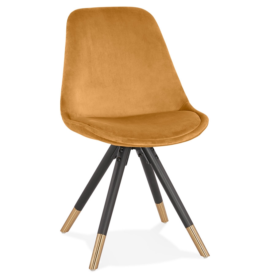 'HAMILTON' designer chair in mustard velvet and black wooden legs