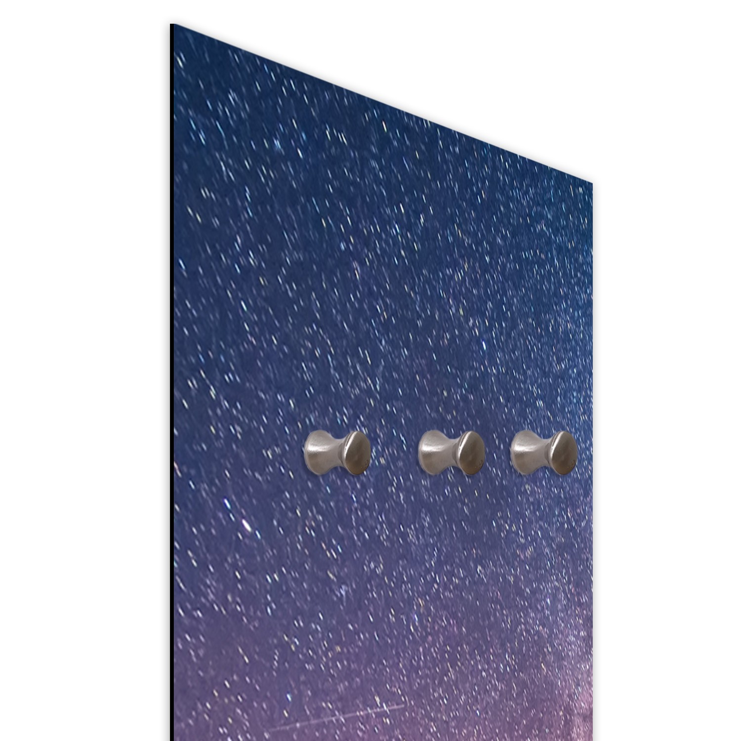 Coat rack made of fiberboard and satin paper with a drawing of a man and the starry sky