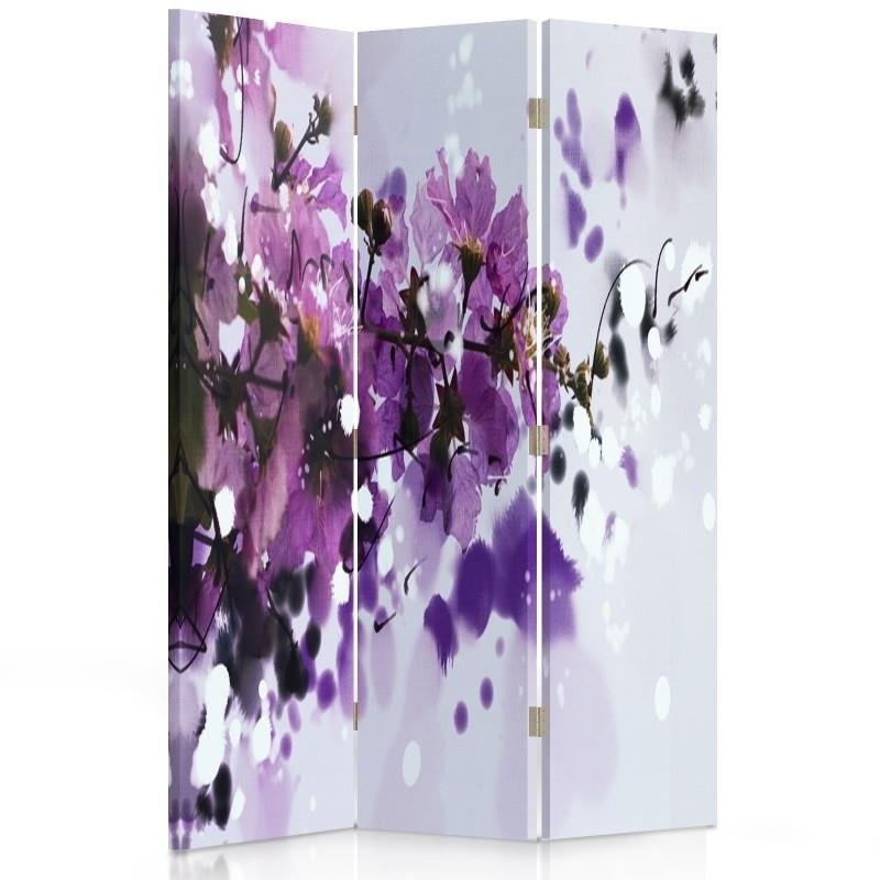 110 cm double-sided screen made of mdf and canvas with image of purple flowers