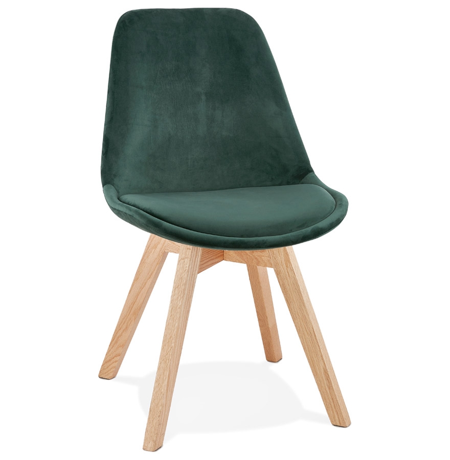 'JOE' green velvet chair with natural wooden frame