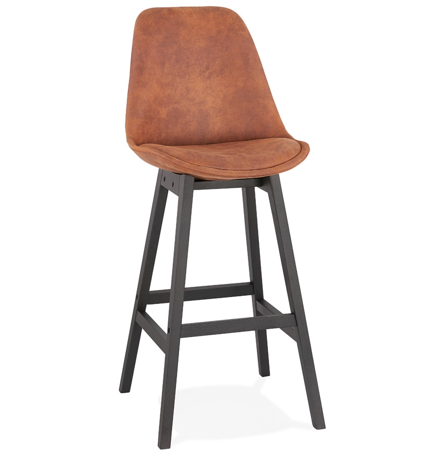 'ASPEN' bar stool in brown microfiber and legs in black wood