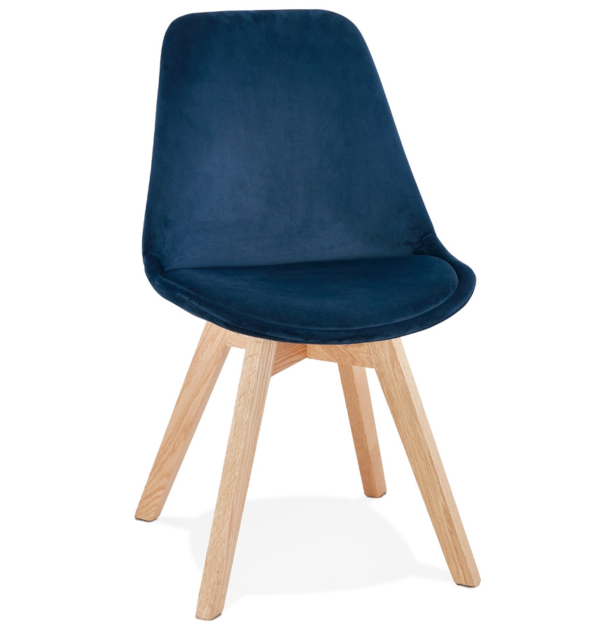 'JOE' blue velvet chair with natural wooden frame